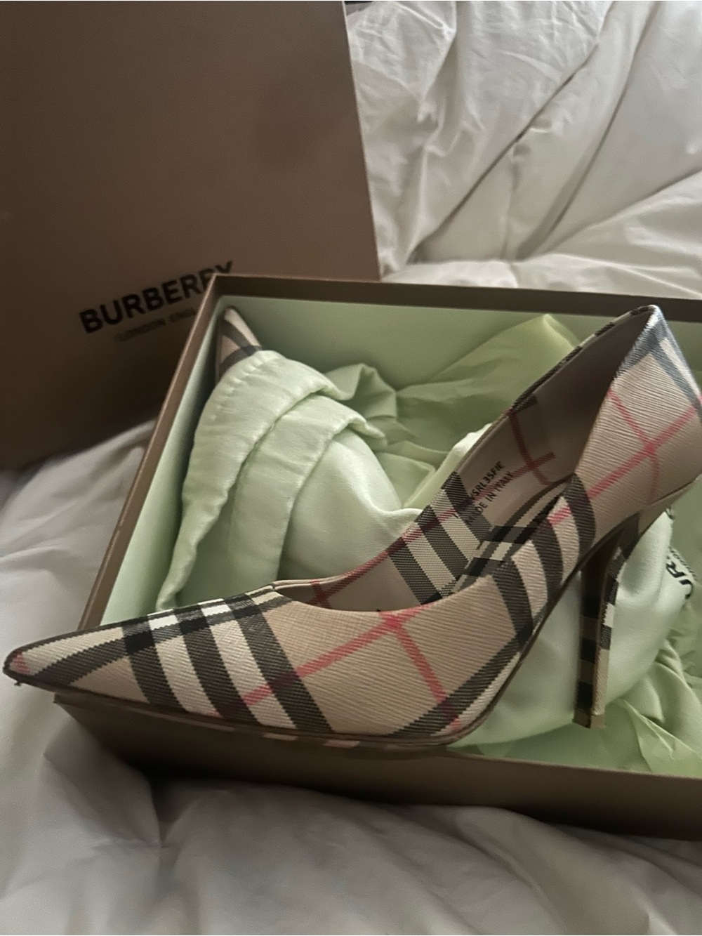 Burberry Beige Plaid Pointed-Toe High Heel Pump